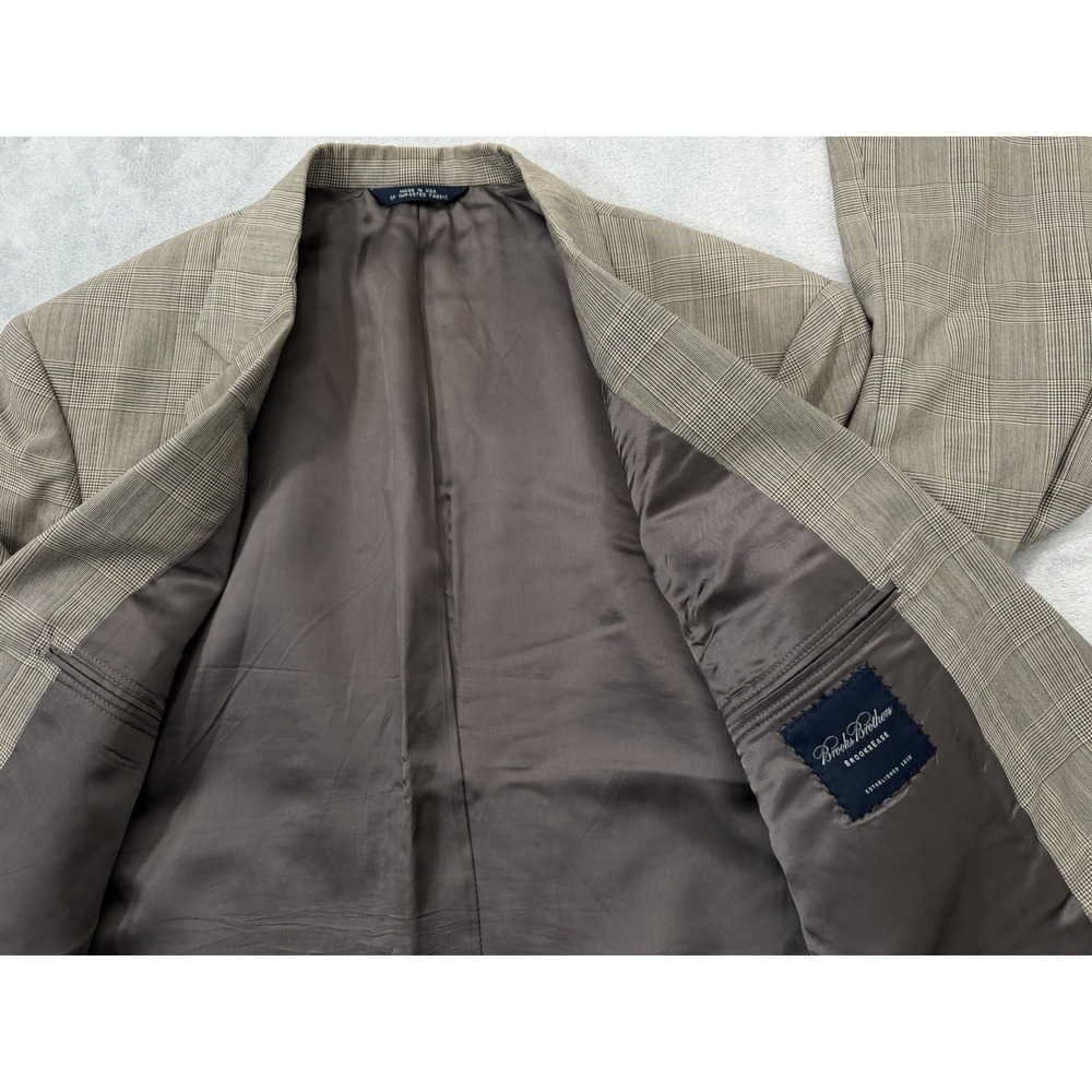 VTG Brooks Brothers Brookease Blazer Men 41 Beige Plaid Wool Sport Coat Jacket - Picture 4 of 13